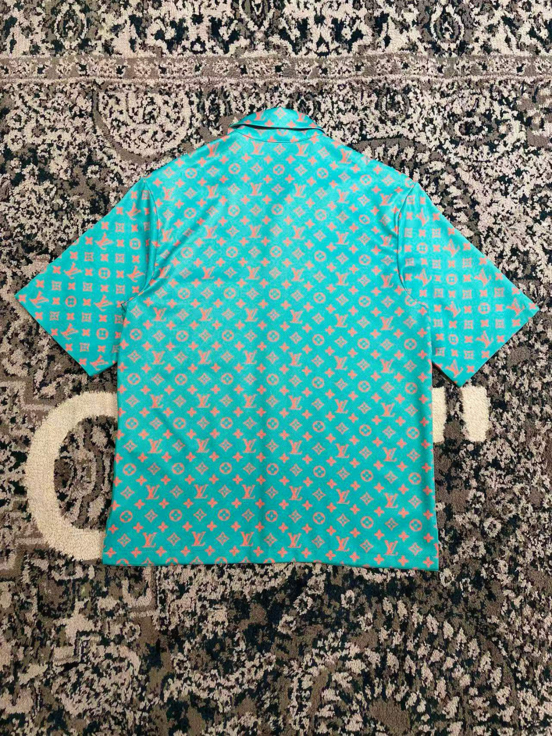 Louis Vuitton Men's Summer Solid Color Letter Print V-Neck Single Button Short Sleeve Shirt and Casual Drawstring Shorts Set Suit #77244