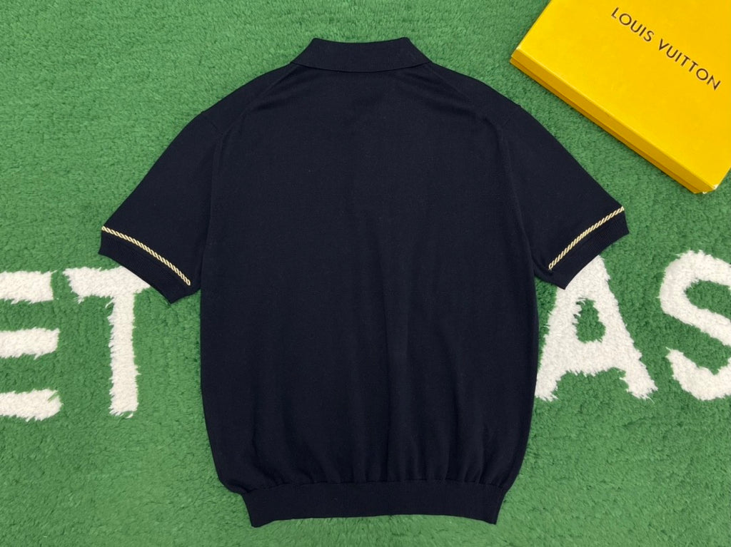 Louis Vuitton Men's Summer Short Sleeve Polo Shirt Navy Stripe Pattern T-Shirt #72891