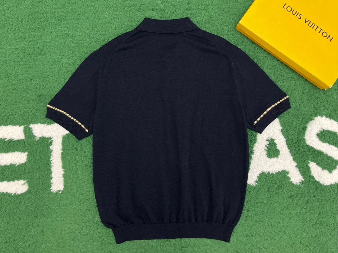 Louis Vuitton Men's Summer Short Sleeve Polo Shirt Navy Stripe Pattern T-Shirt #72891