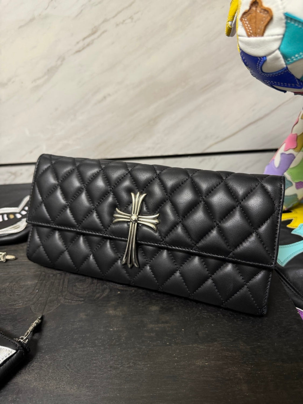 Chrome Hearts Diamond-patterned Black Crossbody Clutch Evening Bag Retro High-street Fashion Wallet Bags #195951