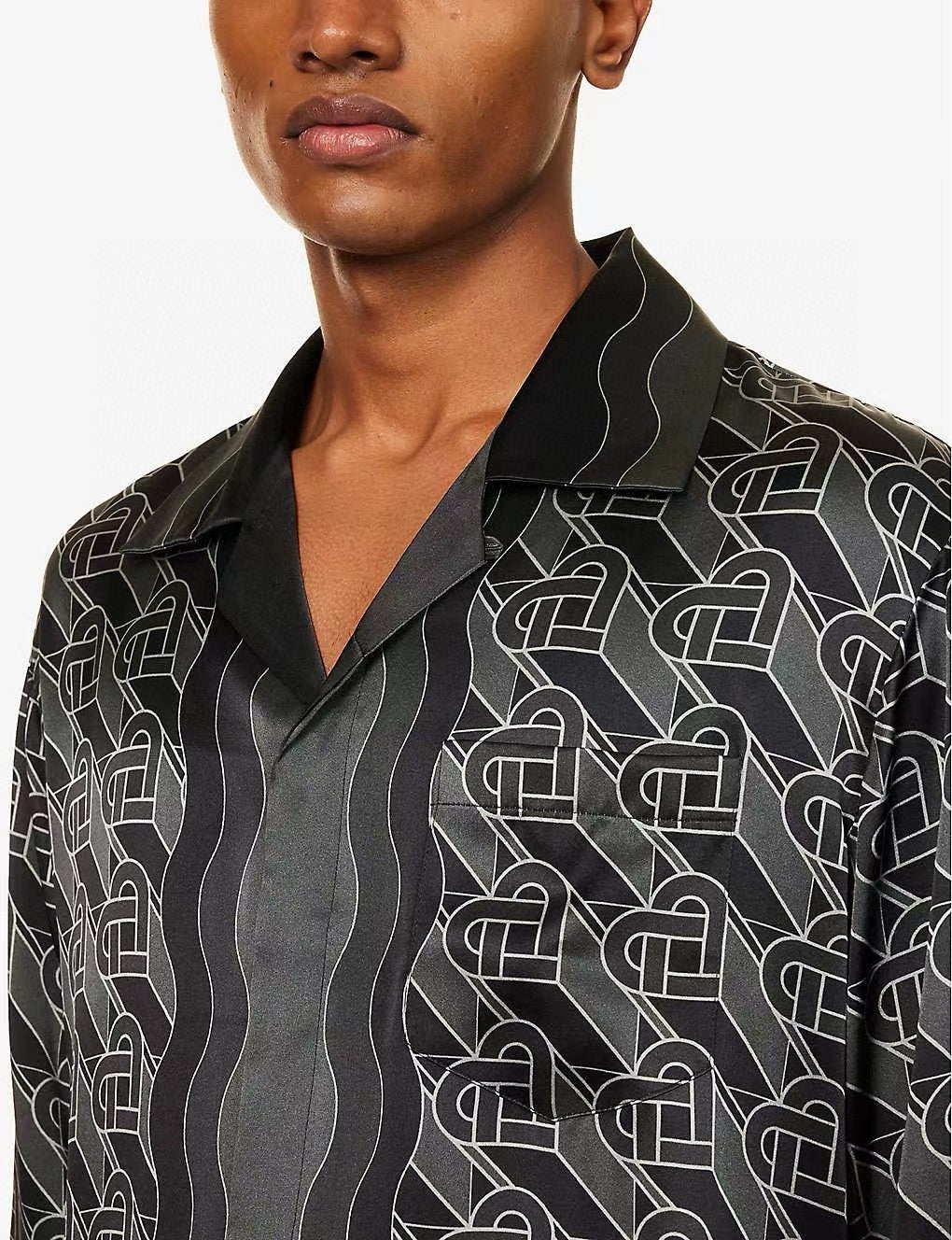 Casablanca Men's Spring And Fall Solid Color Heart Full Print Lapel Long-Sleeved Silk Loose Shirt Casual Elastic Waist Straight Pants Ngvp #8827