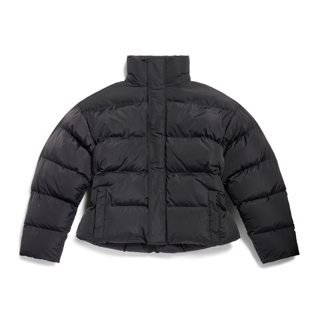 Balenciaga Men's Winter Flame Letter Logo Print Black Nylon Fabric Long Sleeve Puffer Down Jacket #73718