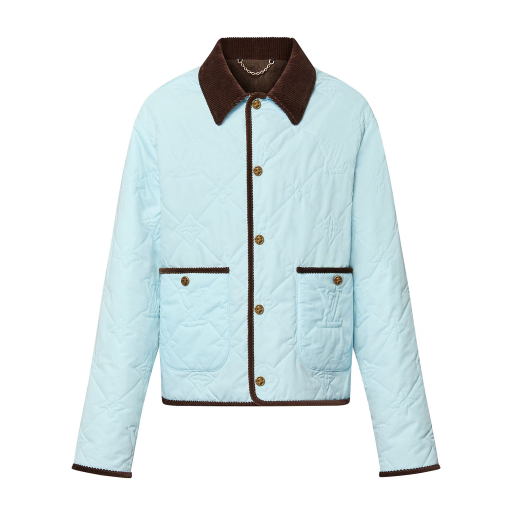 Louis Vuitton Men's Fall And Winter Light Blue Patchwork Fitted Lapel Single Breasted Long Sleeved Jacket #73167