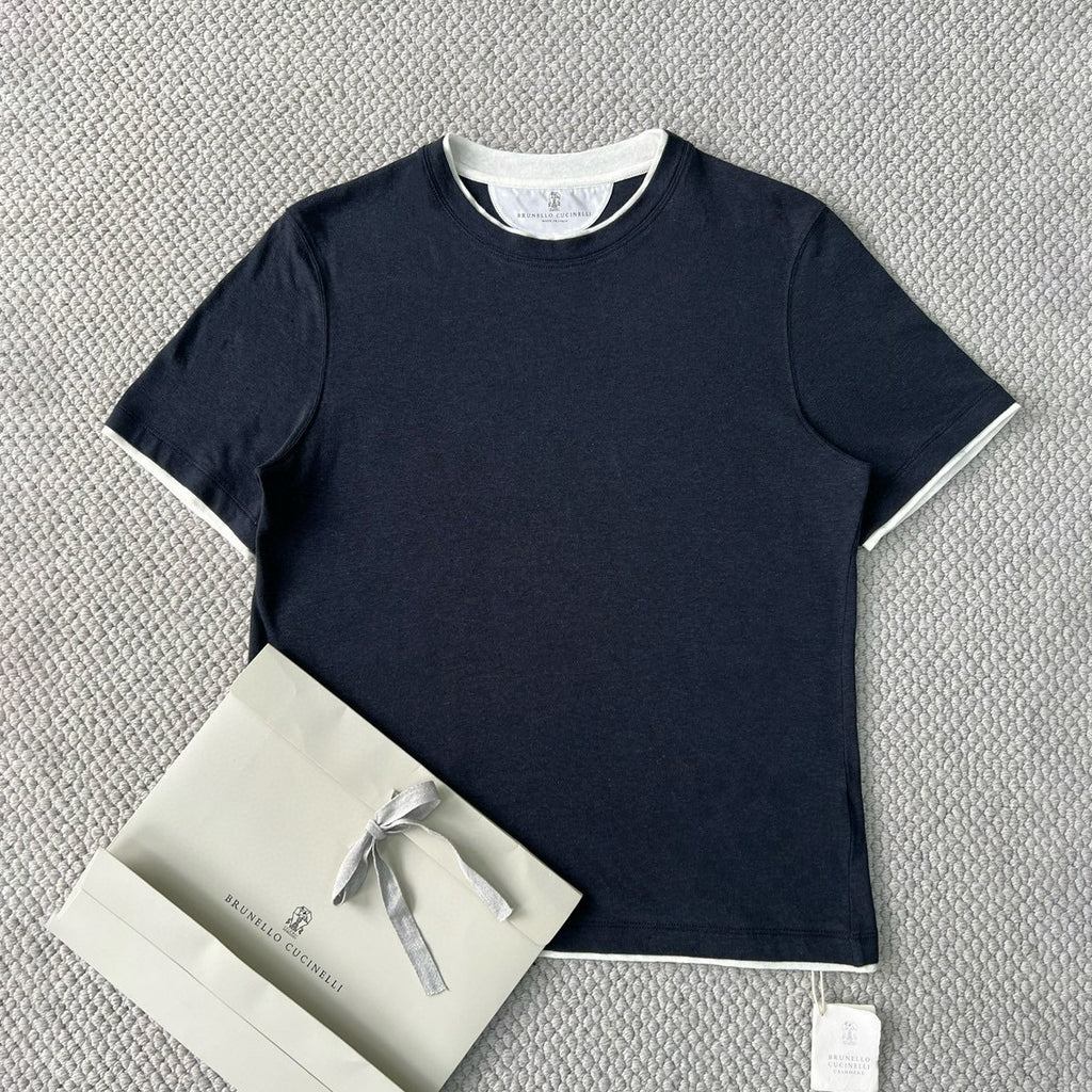 Brunello Cucinelli Men's Summer Solid Color Round Neck Cotton Short Sleeve T-Shirt #76657