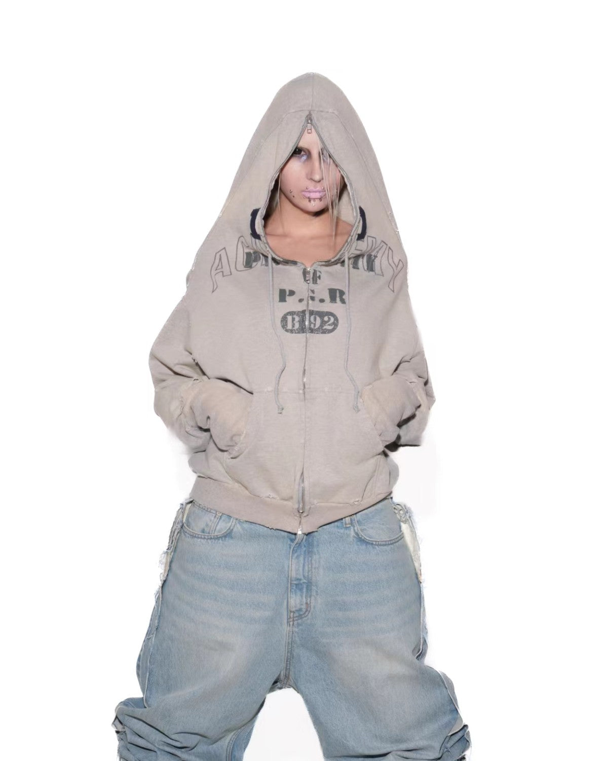 GRAILZ Men's Spring And Autumn 2-in-1 Gloves with Shoulder Zipper Letter Print Hoodie Sweatshirt Long Sleeve Jacket Ngvp #1858