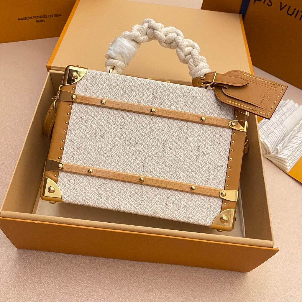 Louis Vuitton Handle Trunk Women's Solid Color Detachable Adjustable Shoulder Strap Buckle Closure Coated Canvas Box Bag Single Shoulder Crossbody Handbag Bags #77789