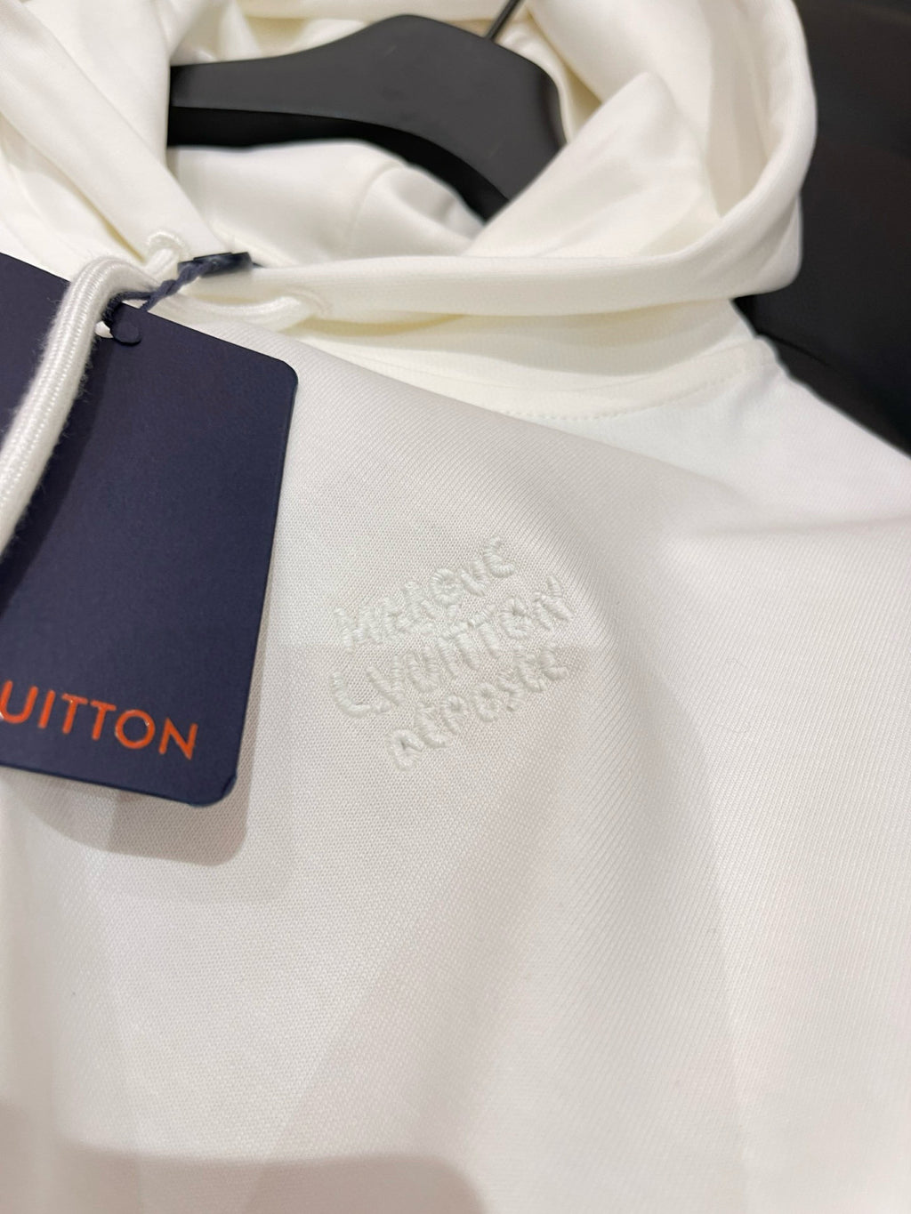 Louis Vuitton Men's Spring and Autumn White Logo Letter Embroidery Long Sleeve Hooded Sweatshirt Pullover #98836