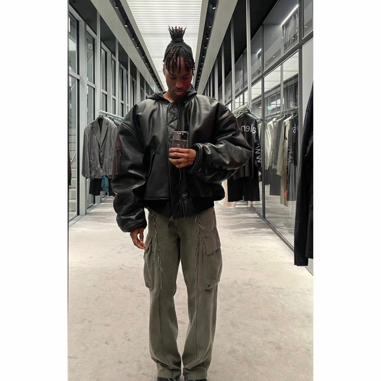 Balenciaga Leather Zip Hooded Jacket #96135