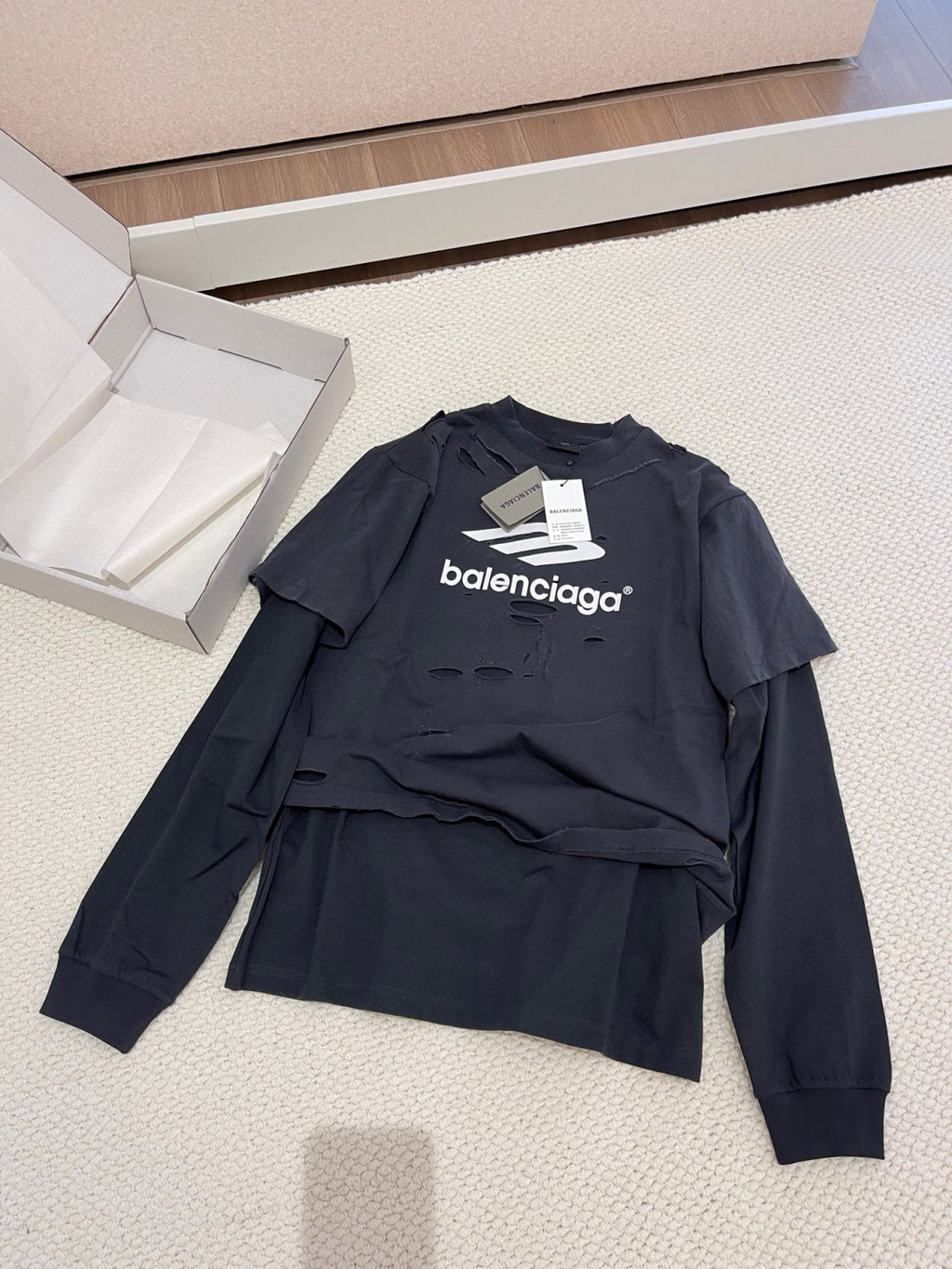 Balenciaga 3b Sport Icon Medium Fit Layered T-shirt Men's Retro High Street Trend Round Neck Spring And Autumn Fake Two T-shirt #71846