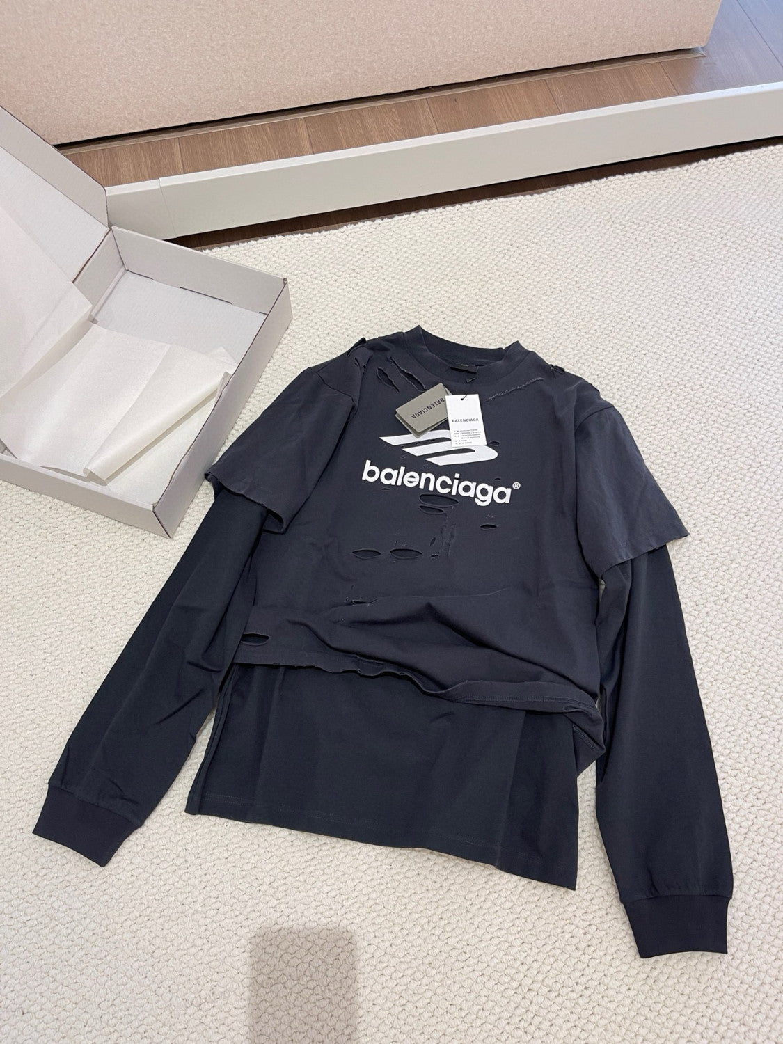 Balenciaga 3b Sport Icon Medium Fit Layered T-shirt Men's Retro High Street Trend Round Neck Spring And Autumn Fake Two T-shirt #71846