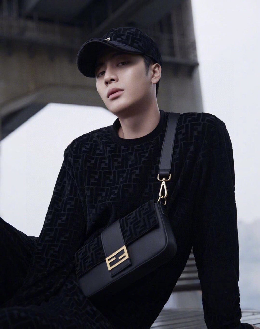 Fendi Men's Spring and Autumn Black Letter Logo Full Print Knit Pullover Long Sleeve Sweater #98165