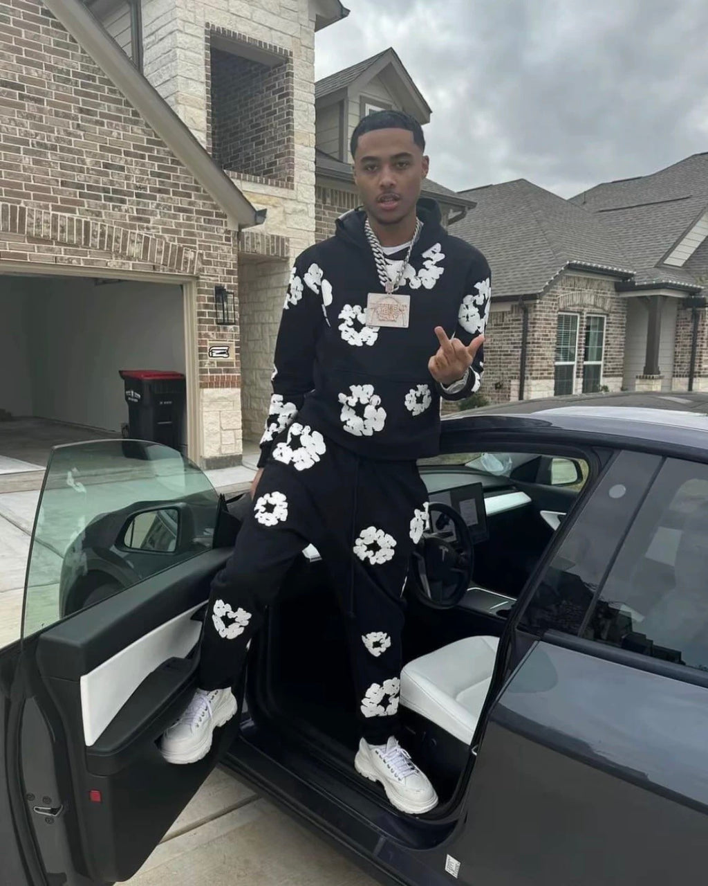Denim Tears Men's And Women's Spring And Autumn Fashion Trends High Street Kapok Flower Casual Cotton Ribbed Loose Pants Ngvp #8877