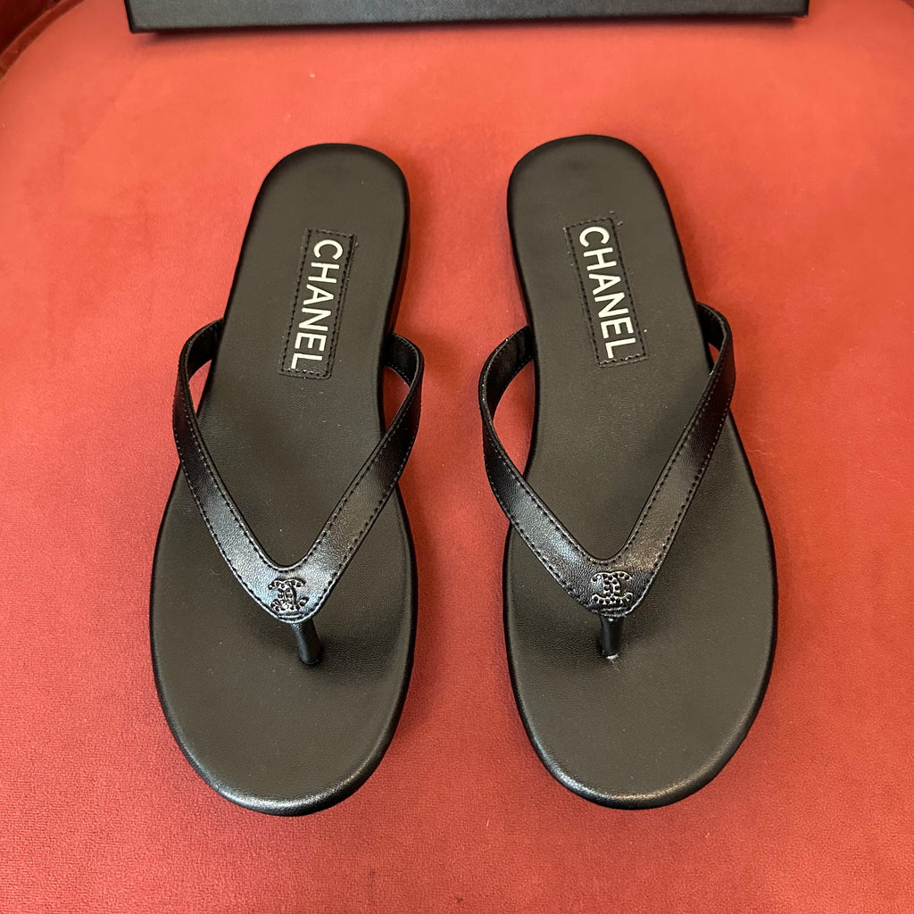 Chanel Women's Summer Fashion Casual Simple Round Toe Open Toe Leather Thong Sandals Shoes #78433