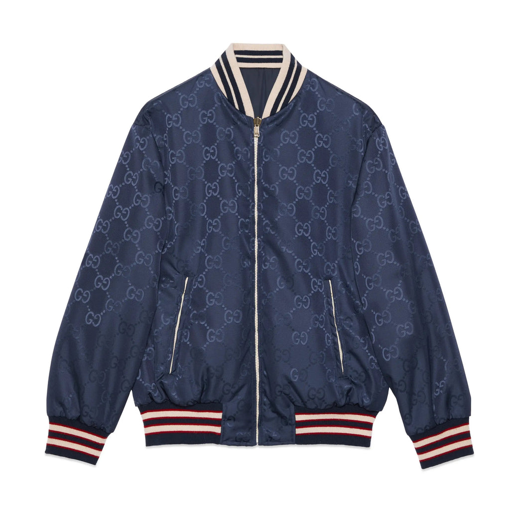 Gucci Men's Spring and Autumn Navy Reversible Round Neck Zipper Sport Long Sleeve Jacket #73214