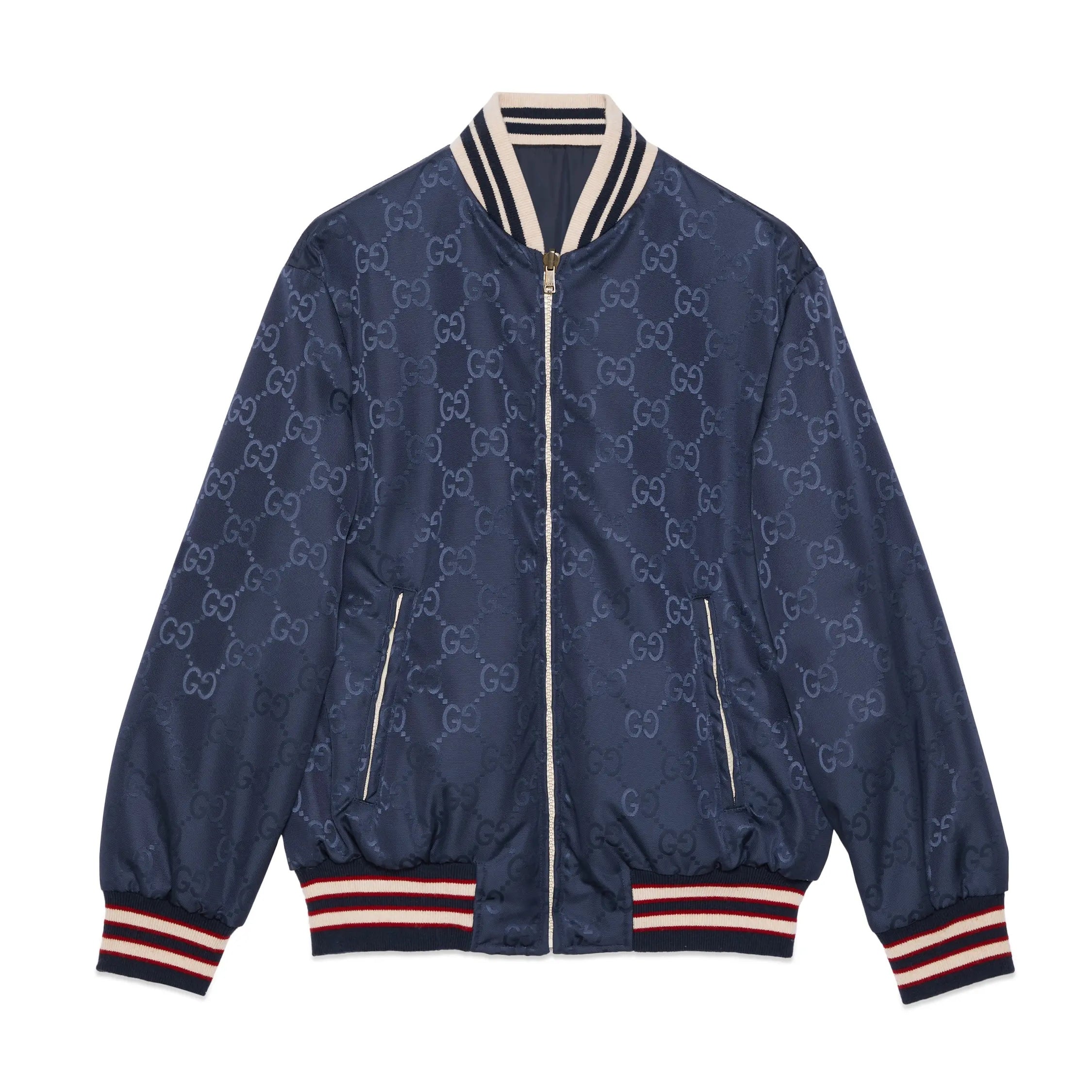 Gucci Men's Spring and Autumn Navy Reversible Round Neck Zipper Sport Long Sleeve Jacket #73214