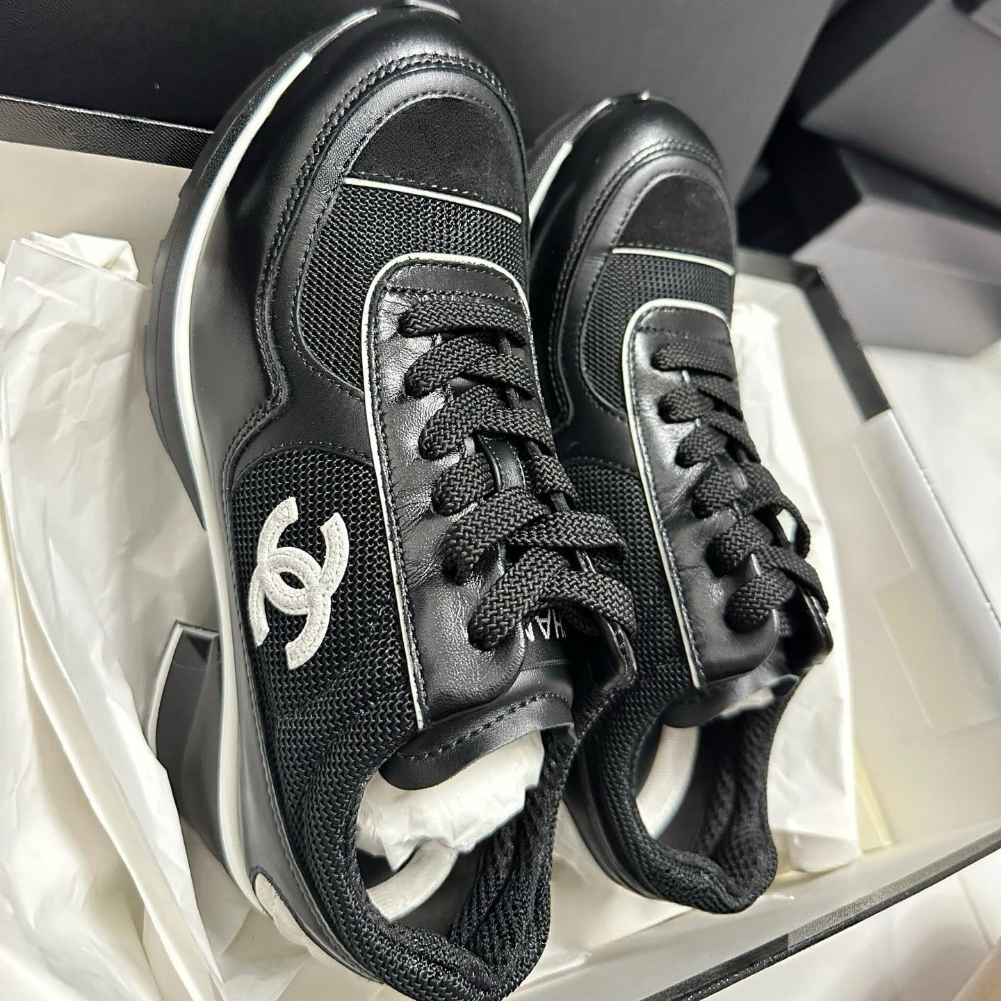 Chanel Women's Spring/Fall Fashion Classic Color Block Round Toe Lace Up Slip On Low Top Chunky Heel Sneakers Casual Shoes #78988