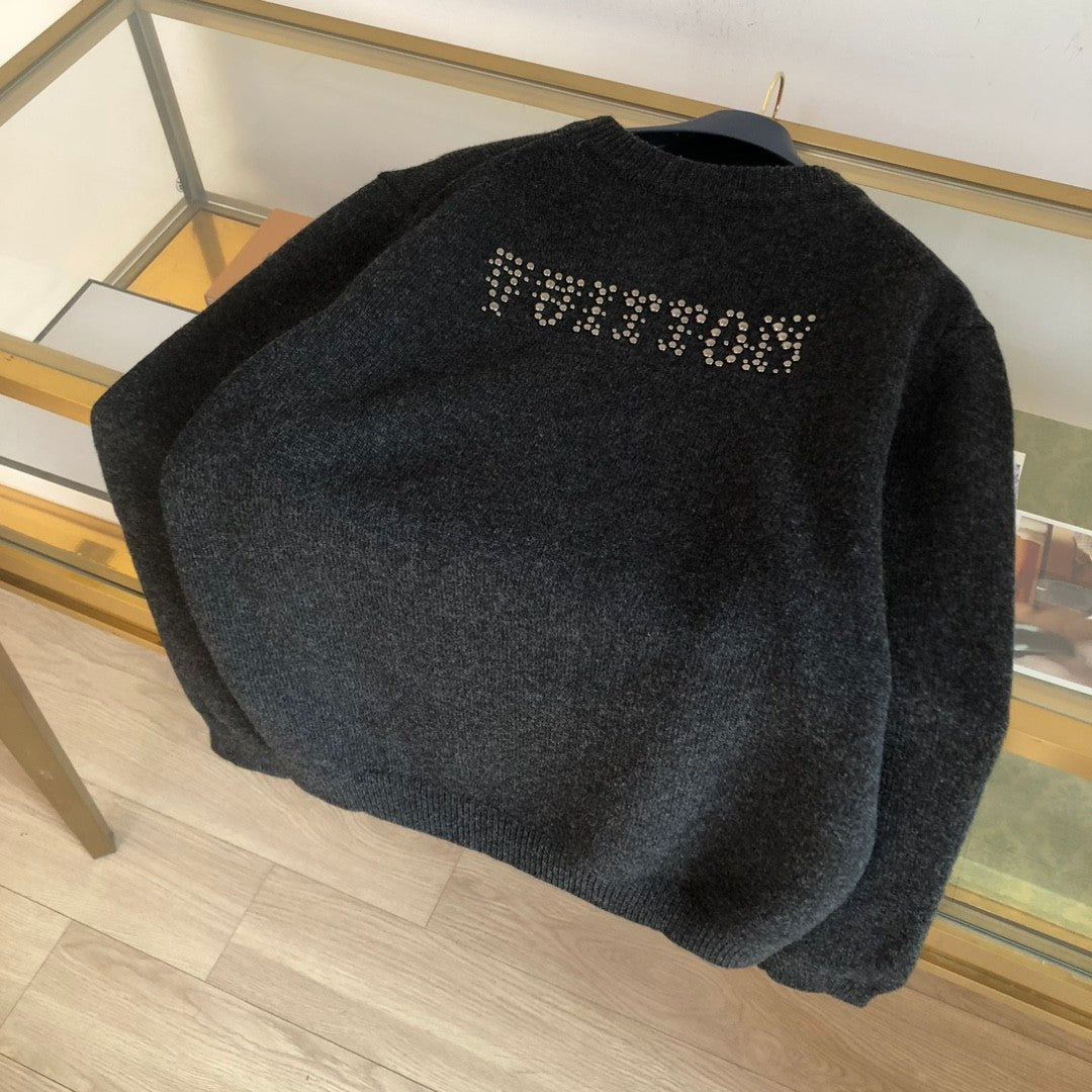 Louis Vuitton Men's Spring and Autumn Black Beaded Logo Geometric Print Round Neck Long Sleeve Sweater Pullover #72971