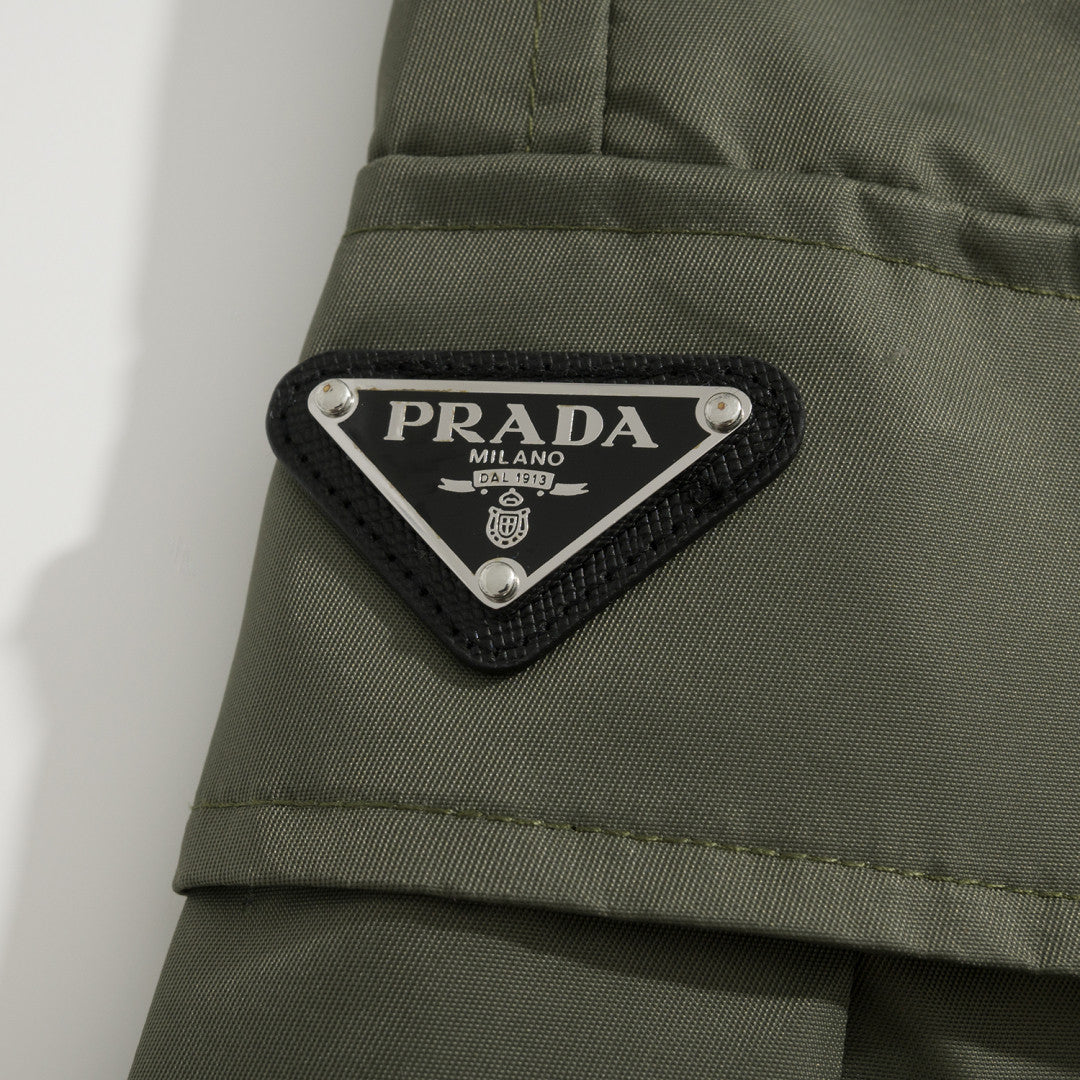 Prada Men's Summer Nylon Multi-Pocket Elastic Waist Solid Color Casual Work Shorts #81195