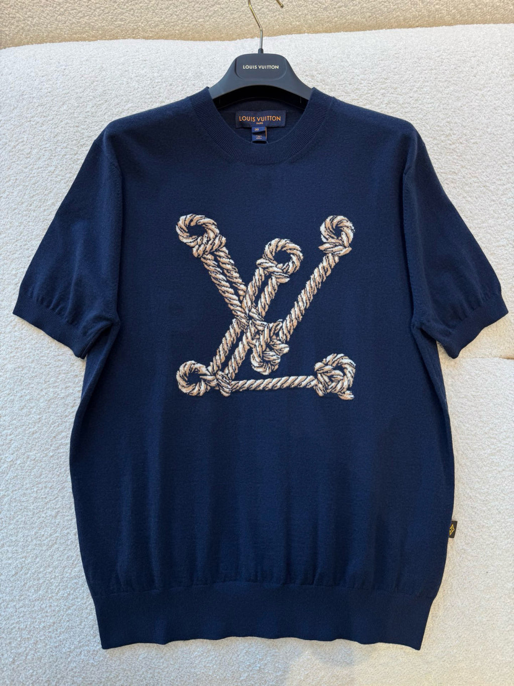 Louis Vuitton Women's Spring And Summer Nautical Series Blue Knitted T-shirt Fashion Trend Jacquard Casual Round Neck Top #81629