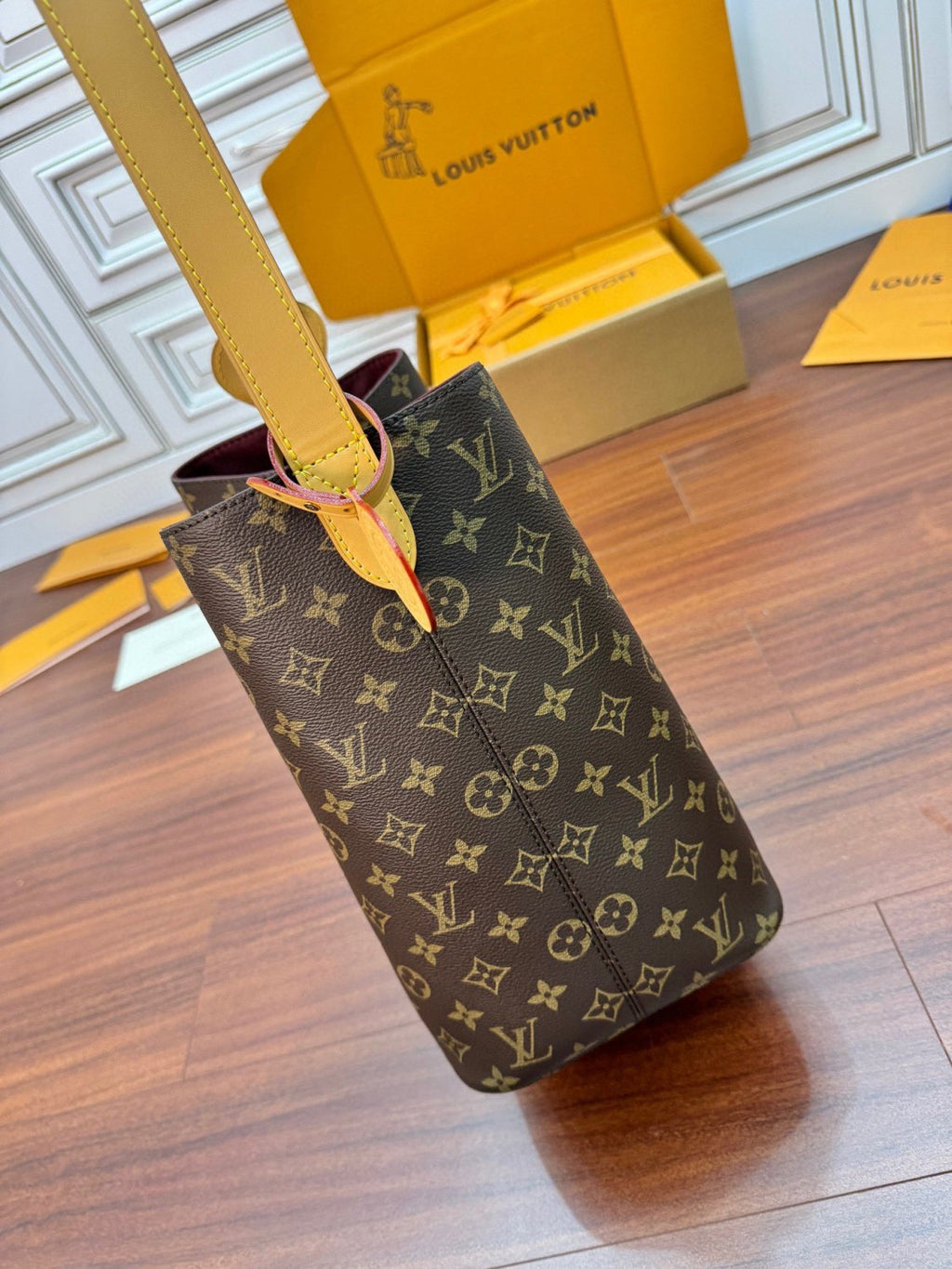Louis Vuitton All In GM Women's Brown Letter Printed Removable Zipper Inside Pocket Coated Canvas Shoulder Tote Bag Bags #75488