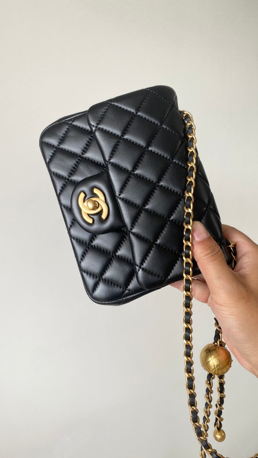 Chanel Women's Adjustable Shoulder Strap Diamond Pattern Gold Buckle Chain Gold Ball Solid Color Leather Crossbody Shoulder Bag Bags #76352