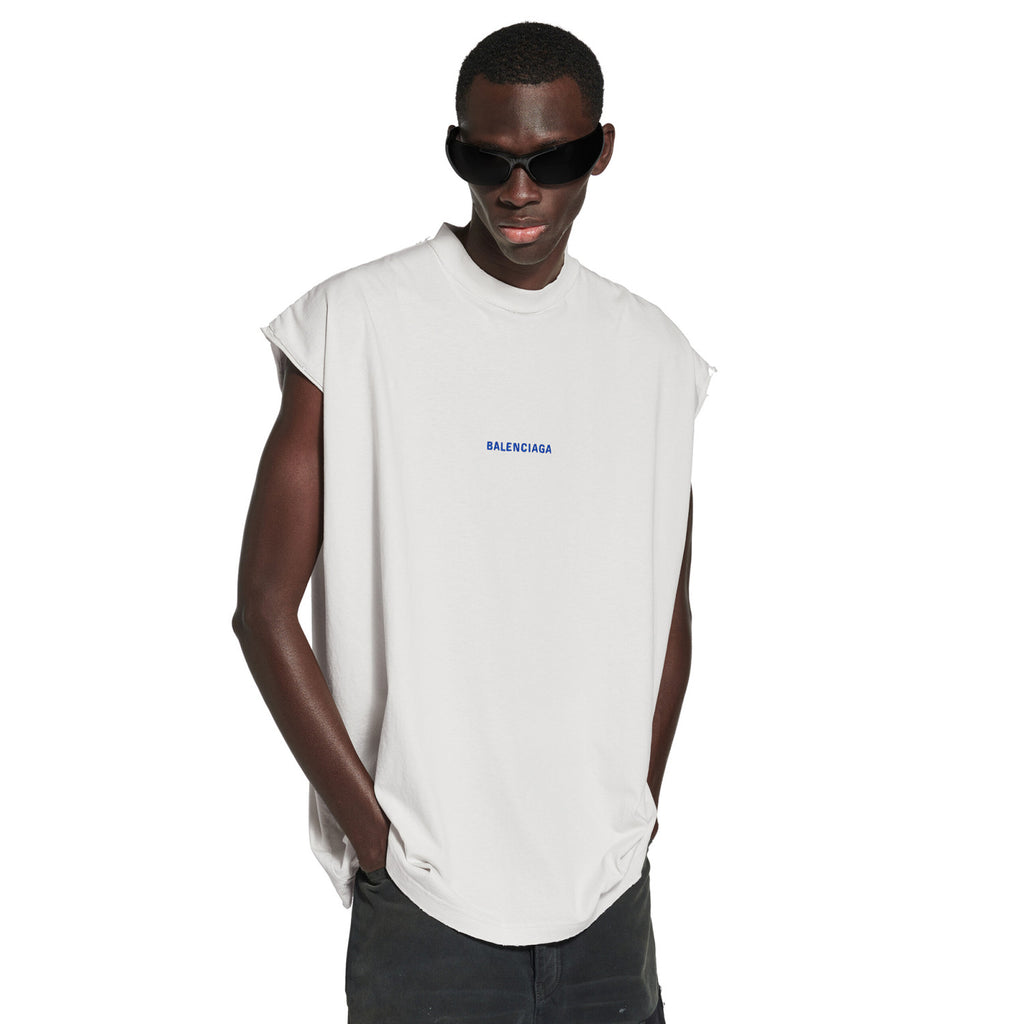 Balenciaga Men's Summer Solid Color Embroidered Letter Print Cotton Crew Neck Sleeveless Top T-Shirt #77489