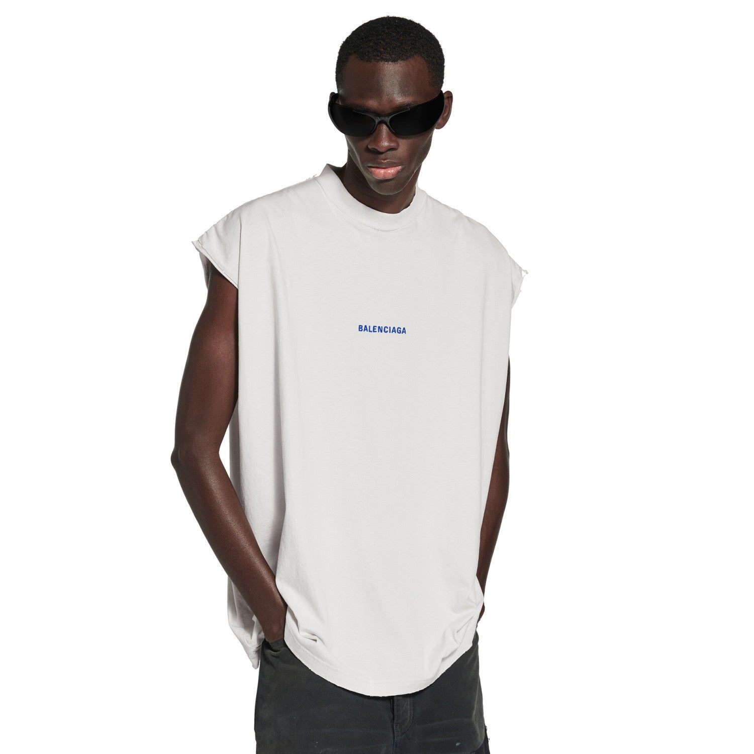 Balenciaga Men's Summer Solid Color Embroidered Letter Print Cotton Crew Neck Sleeveless Top T-Shirt #77489