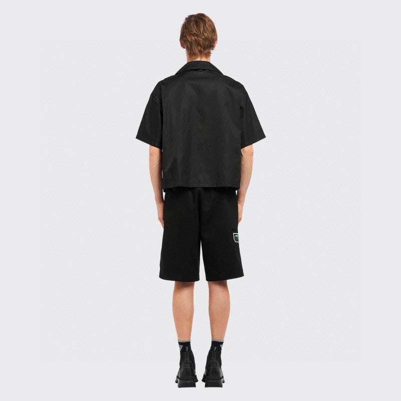 Prada Men's Summer Solid Color Nylon Fabric V-neck Single Button Short Sleeved Shirt And Casual Nylon Shorts Set Suit #77911