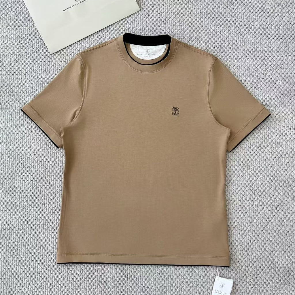 Brunello Cucinelli Men's Summer Solid Color Round Neck Cotton Short Sleeve T-Shirt #75337