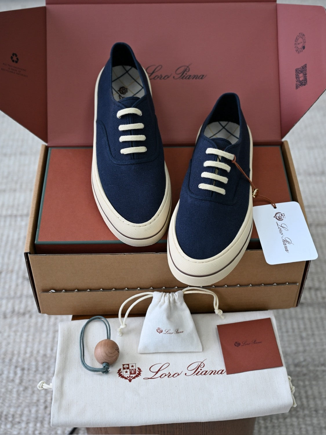 Loro Piana Nantucket Walk Sneaker Cotton Blue Navy Low Top #386139