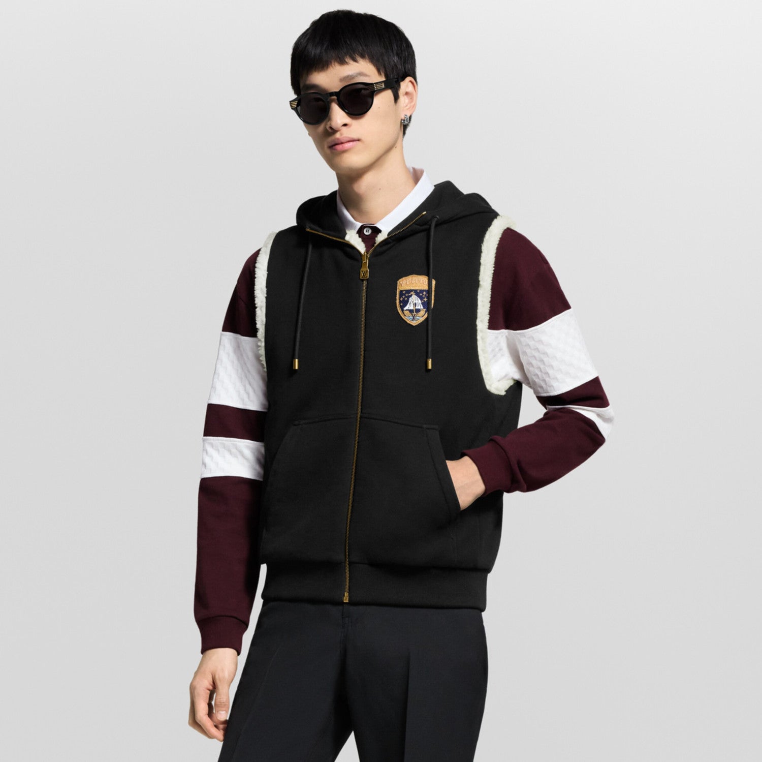 Louis Vuitton Men's And Women's Fall/winter Casual Fashion Hooded Zipper Jacket  Reversible Sleeveless Vest With Shield Logo And Fleece Lined Vest Jacket #79261