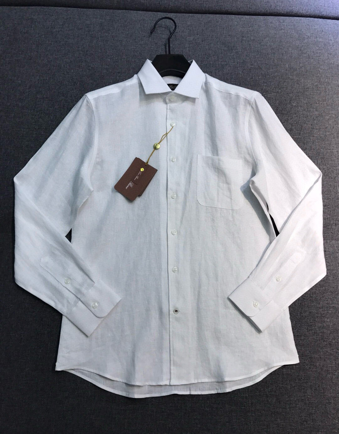 Loro Piana Men's Spring/Fall Fashion Classic Solid-Color Collared Single-Button Linen Shirt #78636