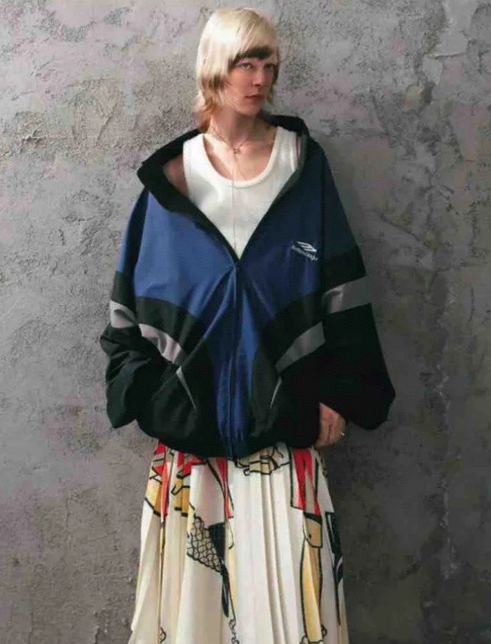 3B Sports Icon Off Shoulder Balenciaga Men's and Women's Autumn and Winter Letter Logo Print Splicing Zip Loose Fit Long Sleeve Jacket #72595