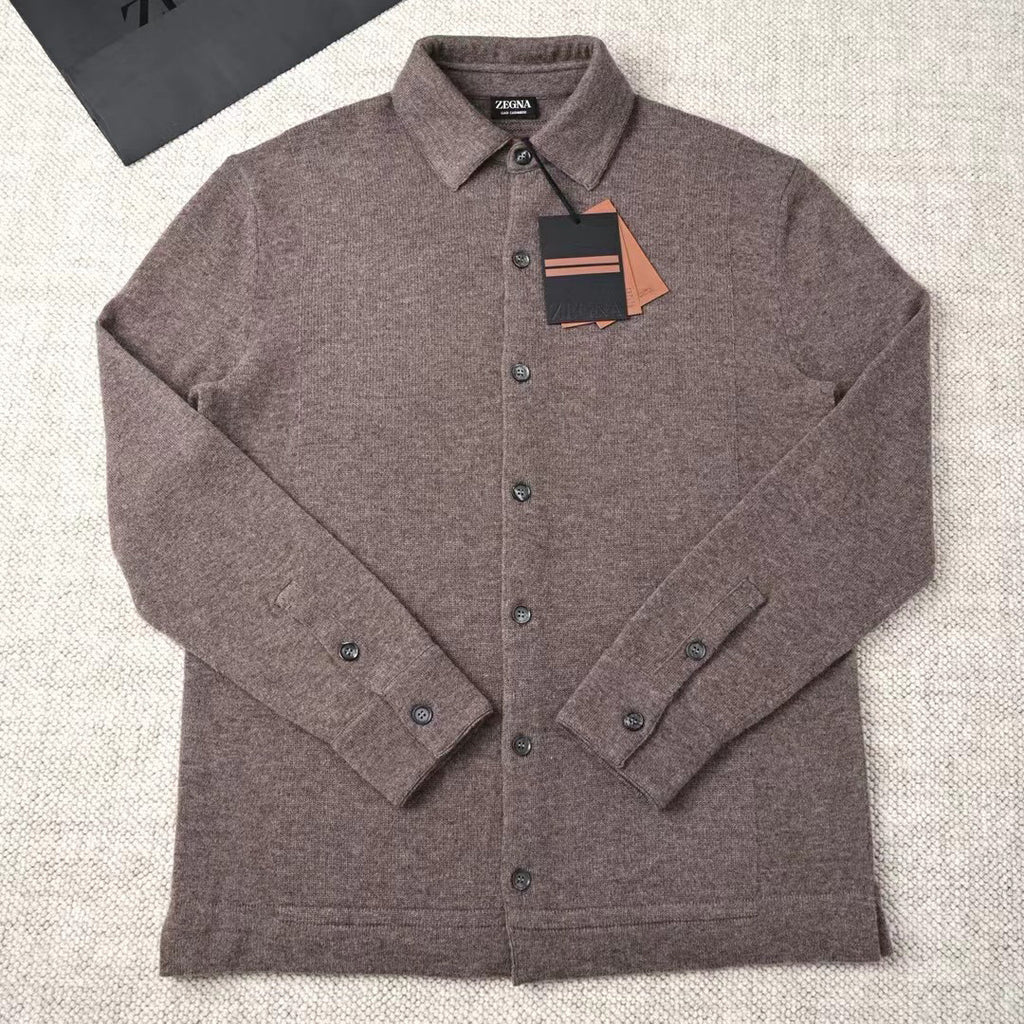 Ermenegildo Zegna Men's Spring. Summer. Autumn Cashmere Silk Lapel Long Sleeved Single Breasted Solid Color Shirt Ngvp #2564