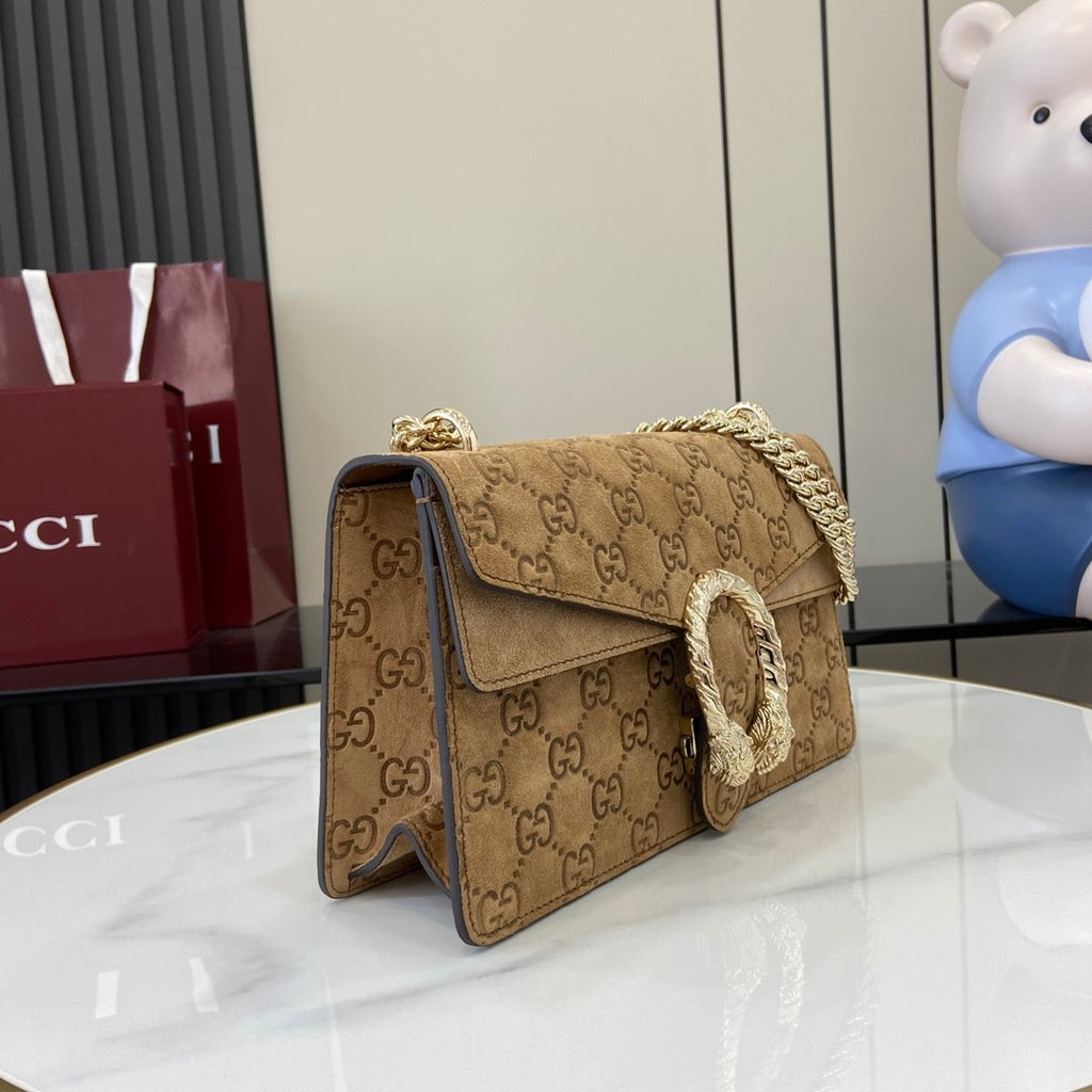 Gucci Women's Solid Color Sliding Chain Tiger Head Lock Clasp Suede Crossbody Shoulder Bag Bags #75131