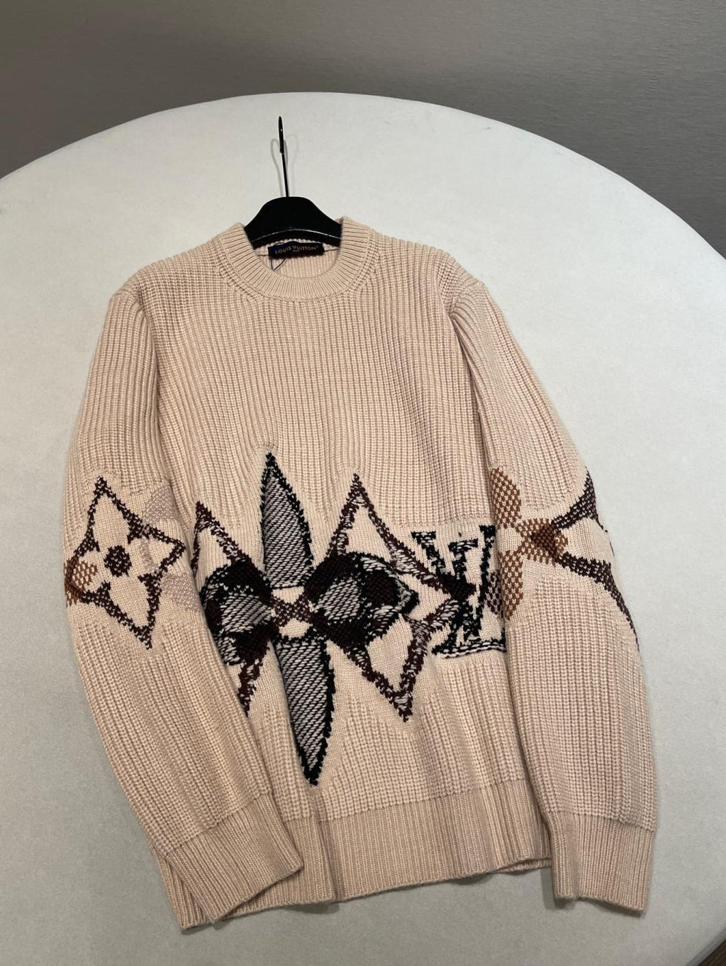 Louis Vuitton Men's Monogram Intarsia Superfine Wool Crew Neck Sweater #333010
