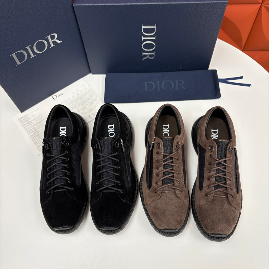 DIOR Comba Men's and Women's Spring/Summer Fashion Casual Solid Color Round Toe Lace Up Suede and Oblique Print Fabric Blend Casual Sneakers Shoes #78729