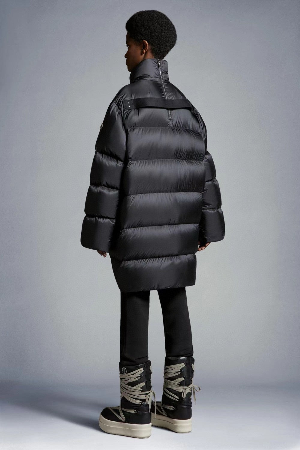Moncler x Rick Owens Men's And Women's Winter Black Glossy Zipper Long Sleeve Puffer Down Jacket #73786
