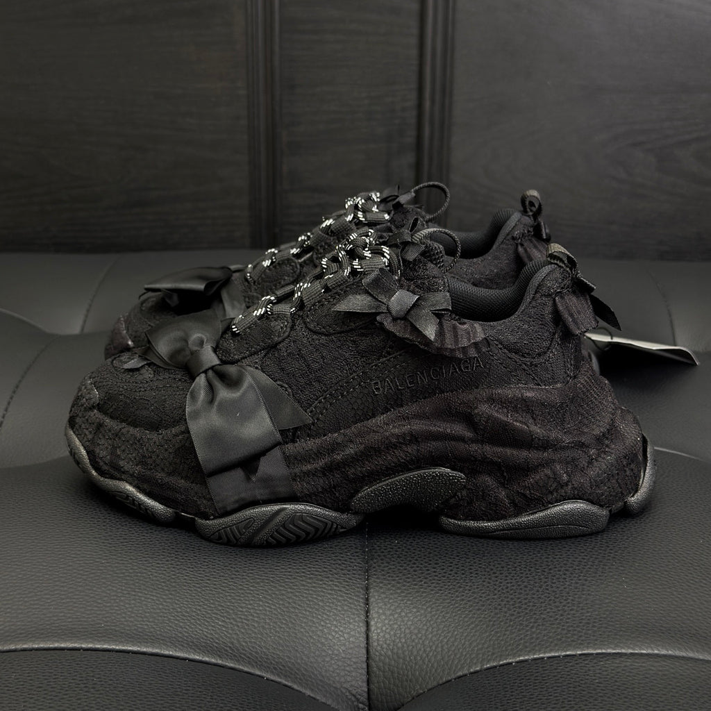 Balenciaga Triple S Lace Women's Solid Color Bow-Decorated Low-Top Lace-Up Thick-Sole Sneakers Shoes #77559