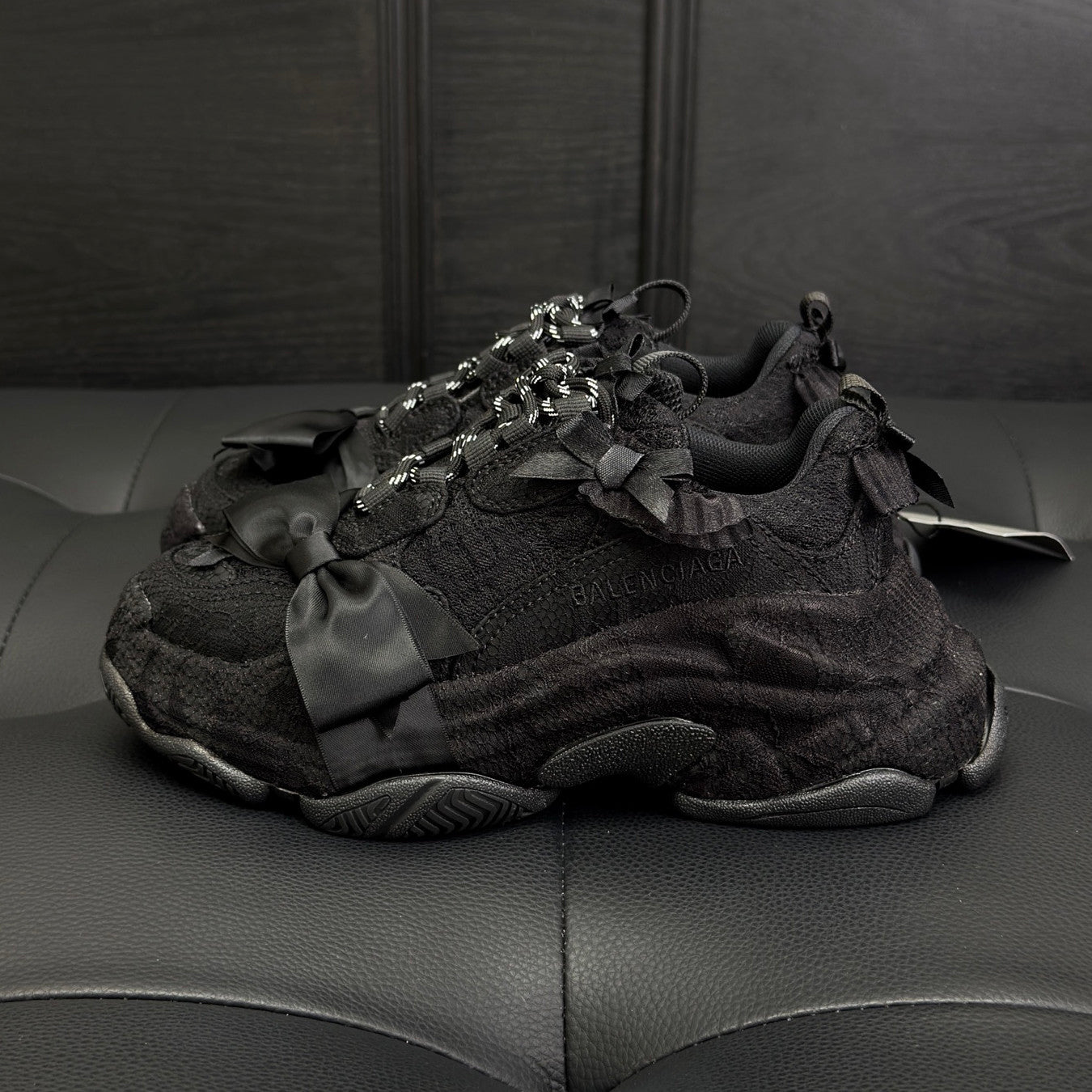 Balenciaga Triple S Lace Women's Solid Color Bow-Decorated Low-Top Lace-Up Thick-Sole Sneakers Shoes #77559