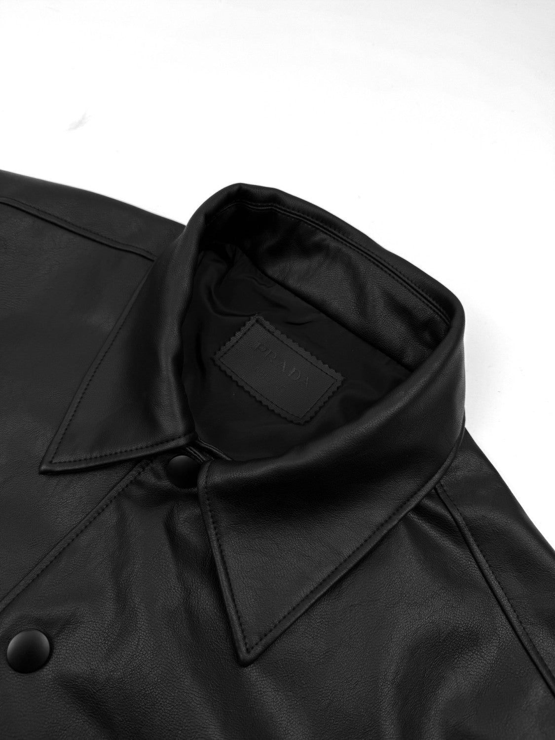 Prada Men's Fall/Winter Fashion Casual Solid Color Lapel Single Breasted Leather Jacket With Logo Triangle Emblem Jacket #79343