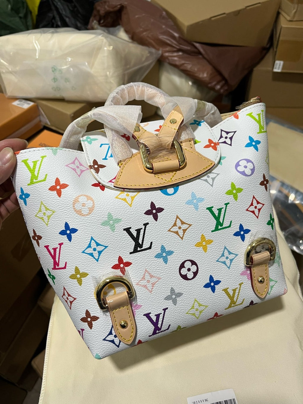 Louis Vuitton LV x TM VENICE Women's Colorful Logo Printed Flap Closure Coated Canvas Leather Trimmed Shoulder Bag Bags #75179