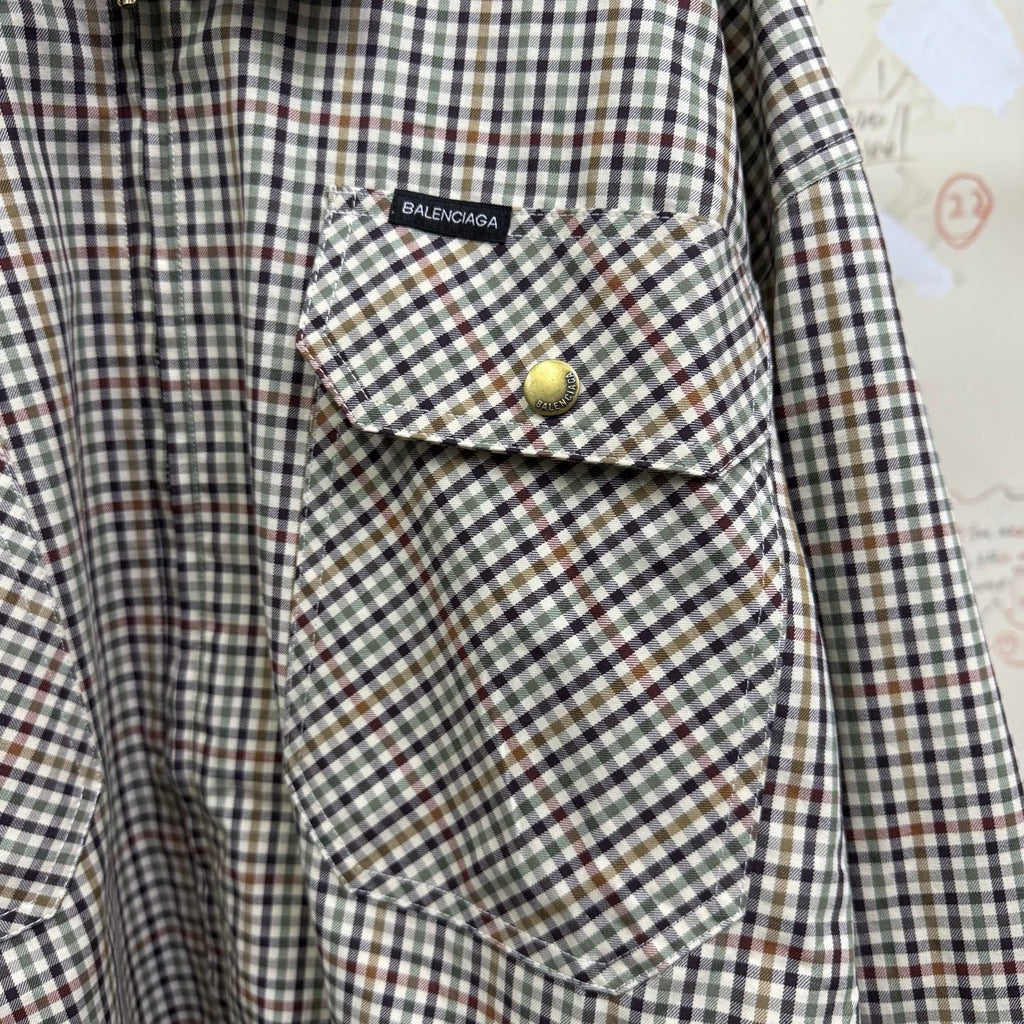 Balenciaga Men's And Women's  Fall/winter Fashion Casual Collared Zipper Plaid Shirt Style Oversized Jacket #79556