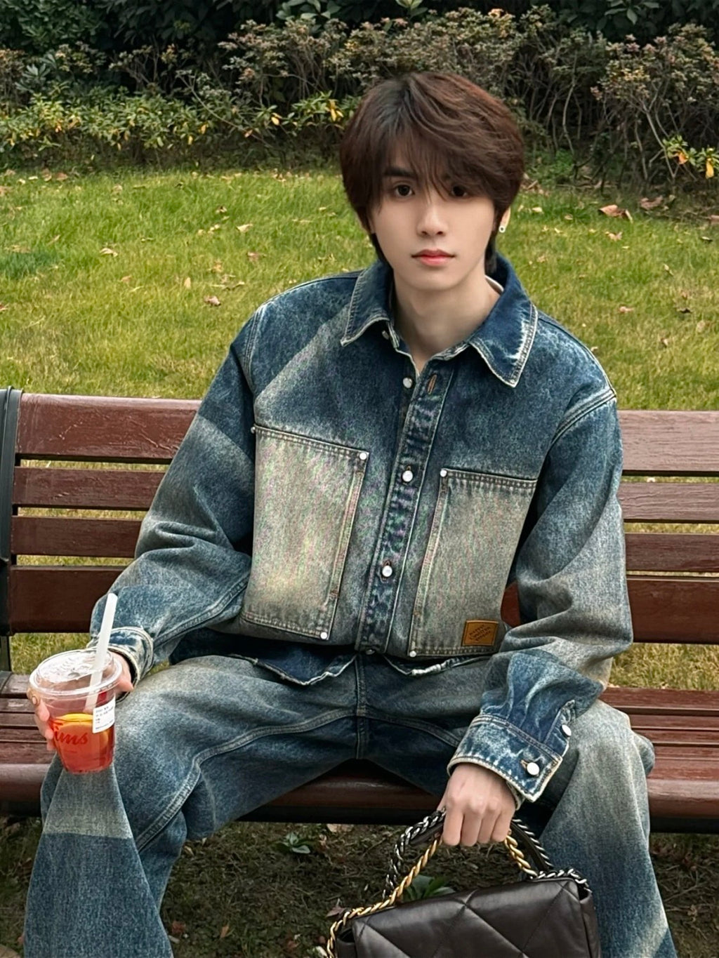 Louis Vuitton Sun Fading Effect Denim Long Sleeve Shirt Skateboarding Jeans Pants Men'S Spring And Summer Fashion High Street Trend Casual Suit Set #75985