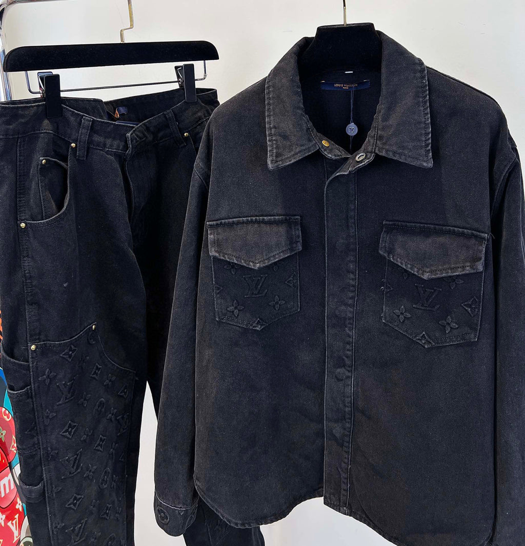 Louis Vuitton Denim Buckle Up Jacket And Pants Set #22157