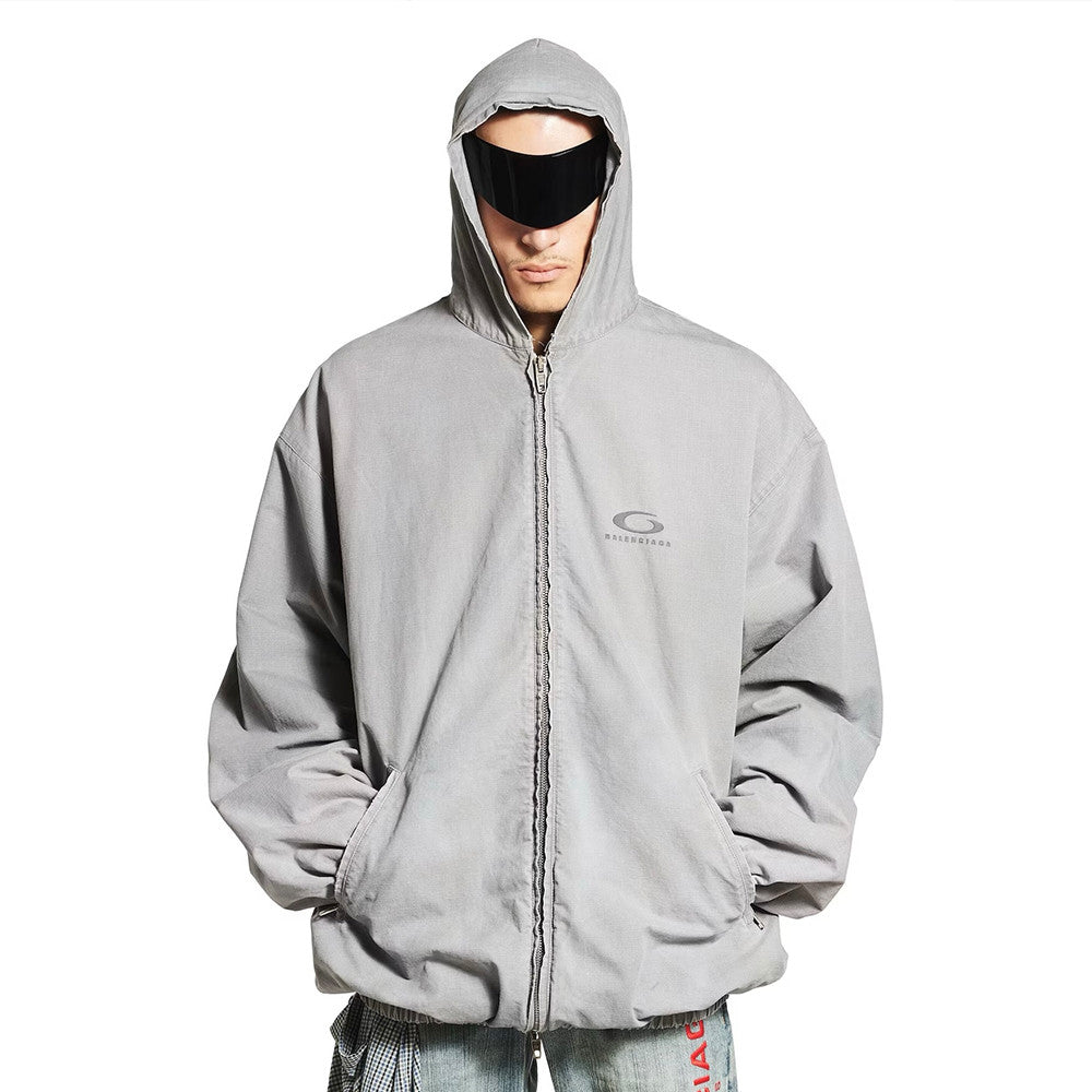 Balenciaga Solid Color Cotton Ripstop Zippered Hooded Long Sleeved Jacket Loose Fit #333080