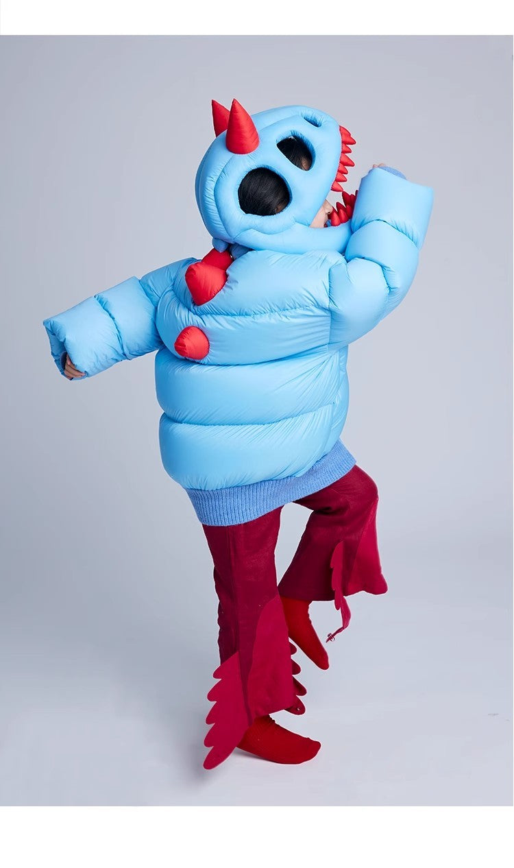 Kid's Autumn And Winter Solid Color Dinosaur Thickened Long Sleeve Hooded Puffer Down Jacket #31324