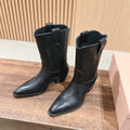 MiuMiu Women's Autumn/winter Fashion Classic Solid Color Retro Leather Pointed Toe High Heel High Boot Shoes #78435