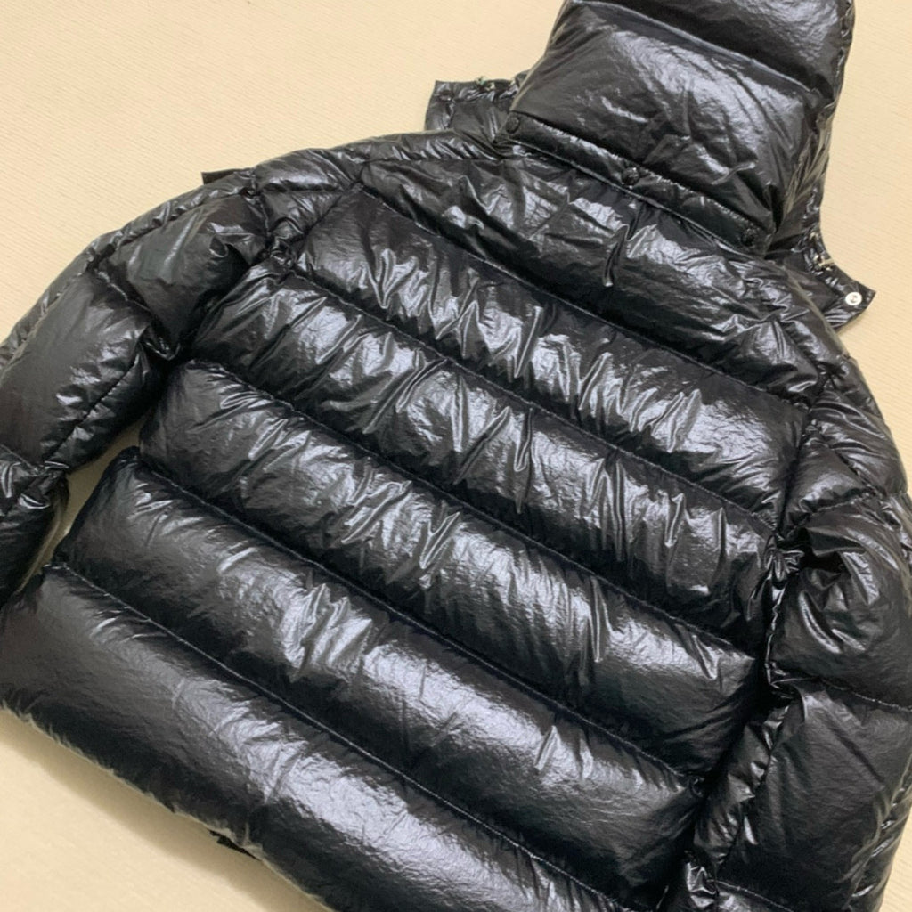 Moncler Men's Winter Warm Black Embroidered Logo Short Long Sleeve Hooded Puffer Down Jacket #71645