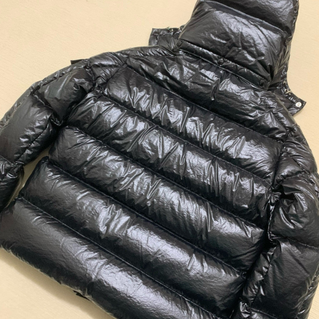 Moncler Men's Winter Warm Black Embroidered Logo Short Long Sleeve Hooded Puffer Down Jacket #71645